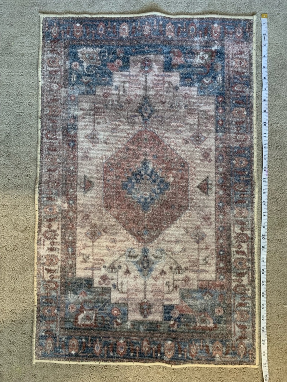 Vintage-Inspired Medallion Area Rug in Blush, Blue & Cream